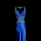 Blue halter-neck, fitted waist, backless, sexy long ball gown R6683