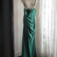 Dark green halter-neck fitted long ball gown R6723