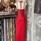 Red backless fitted mermaid gown, ball gown R6362