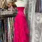 Rose pink strapless fitted tiered maxi dress, ball gown R6323
