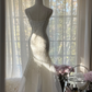 White halter-neck fitted bodycon long ball gown R7718