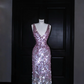 Purple gradient sequined waist slim long skirt, prom dress R5687