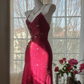 Rose pink halter-neck rhinestone fitted waist slim back mid-length ball gown R7677