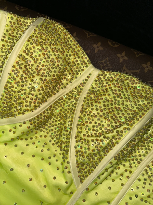 Light green strapless rhinestone high-waisted elegant fairy long ball gown R6962