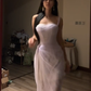 Light purple halter-neck fitted waist slit skirt ball gown R7600