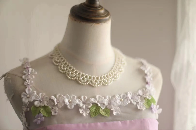 Pink halter-neck floral design, fitted waist, A-line silhouette, full skirt, long ball gown, bridal dress R6841