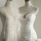 White strapless waist-cinching slim-fit ruched ballgown long prom dress R7949