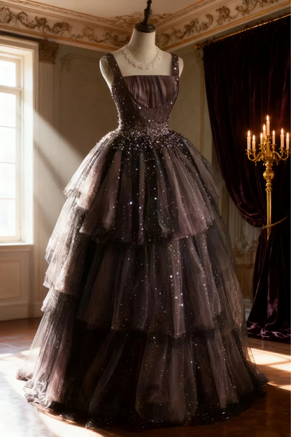 Dark purple halter-neck fitted waist elegant princess cake skirt long ball gown bridal dress R6762