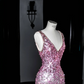 Purple gradient sequined waist slim long skirt, prom dress R5687