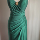 Dark green halter-neck fitted long ball gown R6723