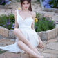 White halter-neck fitted bodycon sexy ball gown R7082