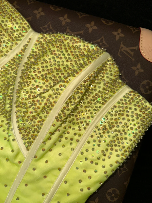 Light green strapless rhinestone high-waisted elegant fairy long ball gown R6962