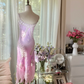 Light purple halter-neck fitted midi ball gown with an asymmetrical hem R7790
