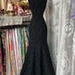 Black sleeveless embroidered waist sexy fishtail maxi ball gown R6163