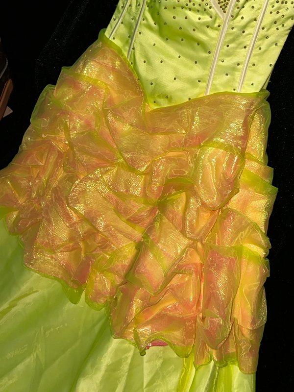 Light green strapless rhinestone high-waisted elegant fairy long ball gown R6962