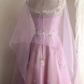 Pink halter-neck floral design, fitted waist, A-line silhouette, full skirt, long ball gown, bridal dress R6841