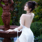 White halter-neck fitted bodycon sexy ball gown R7082