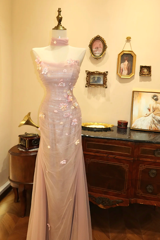 Pink strapless, fitted, bodycon long ball gown, bridal dress R7195