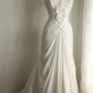 White fitted halter neck pleated sexy long ball gown R6802