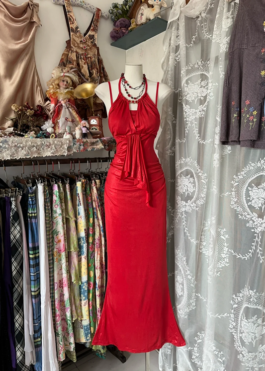 Red backless fitted mermaid gown, ball gown R6362