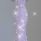 Purple halter-neck sequined fitted waist mermaid skirt ball gown R6441