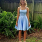 Blue halter waist A-line short skirt homecoming dress R5571