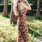 Dress French style retro rose flower waist slim backless suspender fishtail skirt R2916