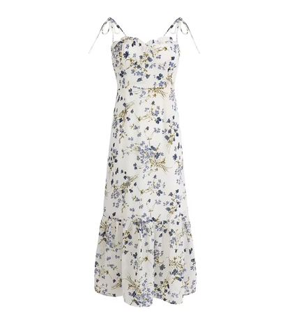 French holiday style long white 2025 new floral sling dress R2653