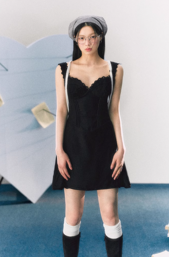 French pure black suspender dress sexy lace skirt R3323