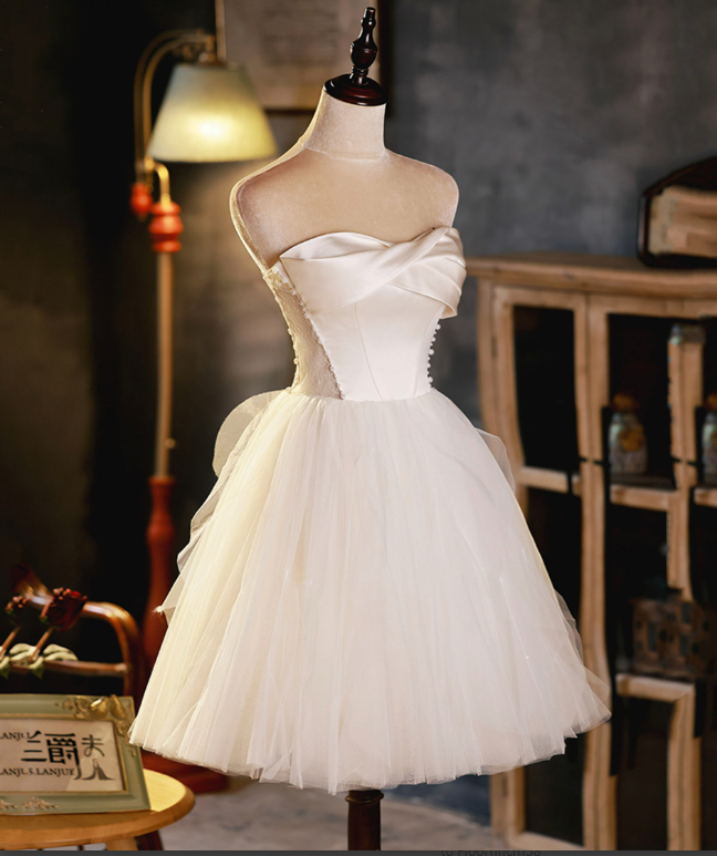 White Elegant Homecoming Dress ,Minimalist Corset Short Prom Dress RS1680