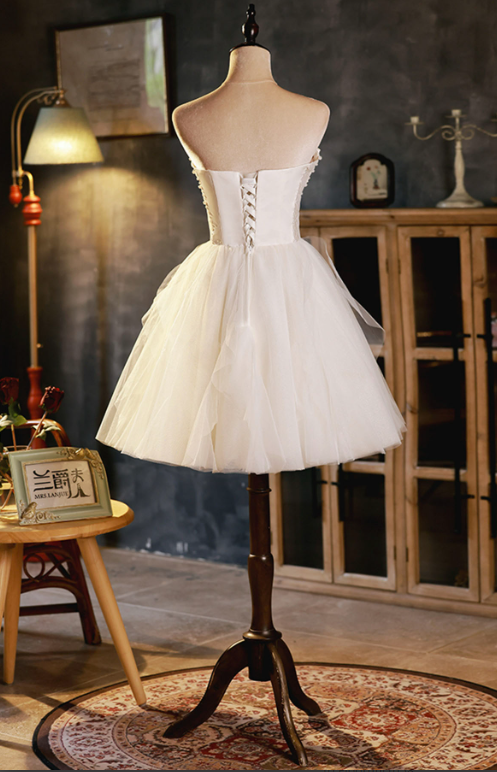 White Elegant Homecoming Dress ,Minimalist Corset Short Prom Dress RS1680