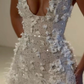 White sequined suspenders low-cut sexy waist slim hip skirt homecoming dress R5493