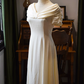 French Chic White A-Line Portrait Chiffon Maxi Prom Dress Summer Dress RS514