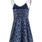 2025 Summer New Blue Floral Vacation Petite Short A-line Suspender Dress R0935