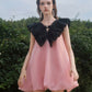 Pink bud skirt black neckline cute charming short skirt homecoming dress R3779