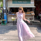 Purple long halter neck dress summer French retro slim fit temperament skirt R4623