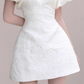 French retro white jacquard puff sleeves V-neck slim banquet party evening dress skirt homecoming dress R2976