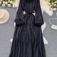 High-class lady temperament long-sleeved bow tie waist slimming A-line shiny sequin dress R0388