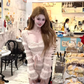 Pure desire style V-neck plush patchwork skirt 2025 hollow bow waist hip skirt R1377