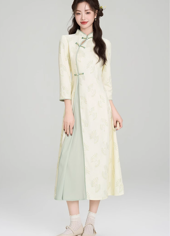 New Chinese style national style element dress new improved cheongsam long skirt R2374