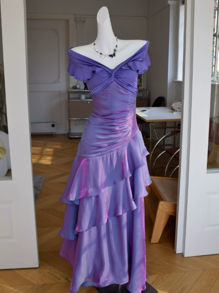 Elegant Ruffled A-Line Portrait Corset Maxi Prom Dress Evening Dress RS518