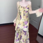 Suspender floral dress beautiful small skirt gentle temperament waist fishtail skirt R0664