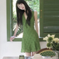 Green V-neck slim waist short skirt homecoming dress R3435