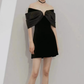French black satin one shoulder style slimming banquet party short dress, homecoming dress R2987
