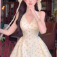 Sweet hot girl V-neck halter dress 2025 pure desire waist floral holiday short skirt R1337