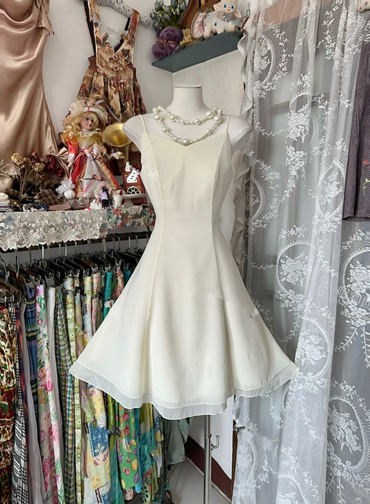 Ivory white halter-neck A-line mini skirt, ball gown R6284