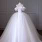 White one-shoulder slim waist puffy skirt elegant long dress bridal dress R5884