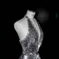 Silver sequined halter neck slim waist hip-hugging maxi skirt, prom dress R5688