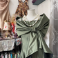 Gray green satin sleeveless waist slim mermaid maxi ball gown R6164