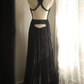 Black halter-neck fitted long ball gown R6803